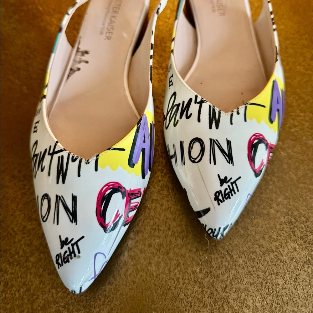 Peter Kaiser Graffiti Print Patent Slingback Flats | EU 40 / US 9–9.5